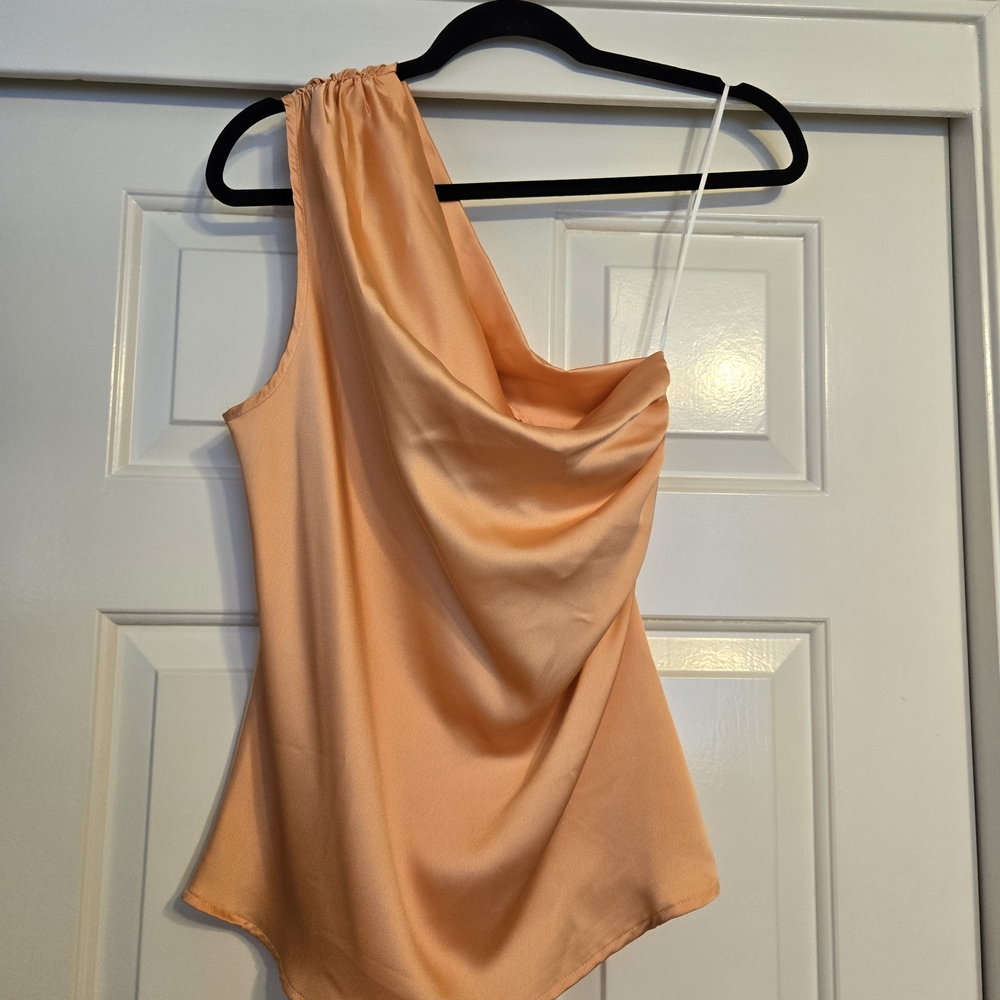 Chic One-Shoulder Peach Blouse